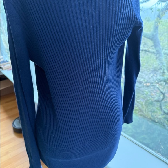 Ann Taylor Navy Ribbed Cardigan, XSP - Picture 3 of 10